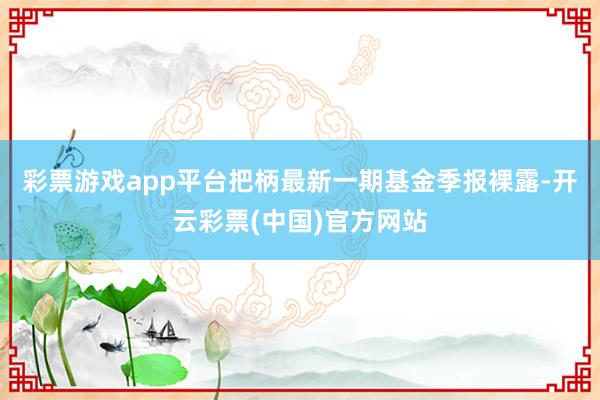 彩票游戏app平台把柄最新一期基金季报裸露-开云彩票(中国)官方网站